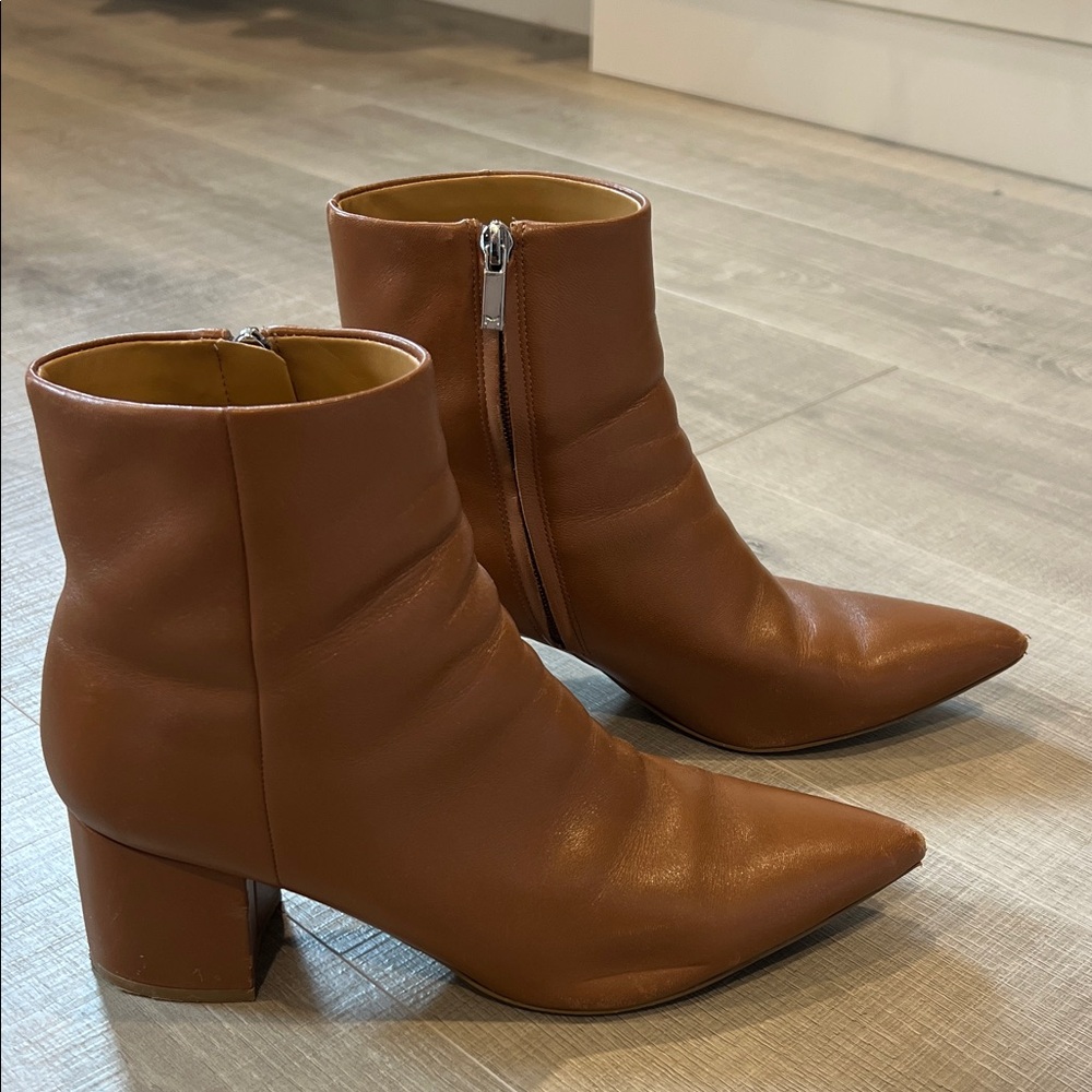 Marc Fisher Brown Leather Pointed Toe Ankle Boots - Picture 2 of 7
